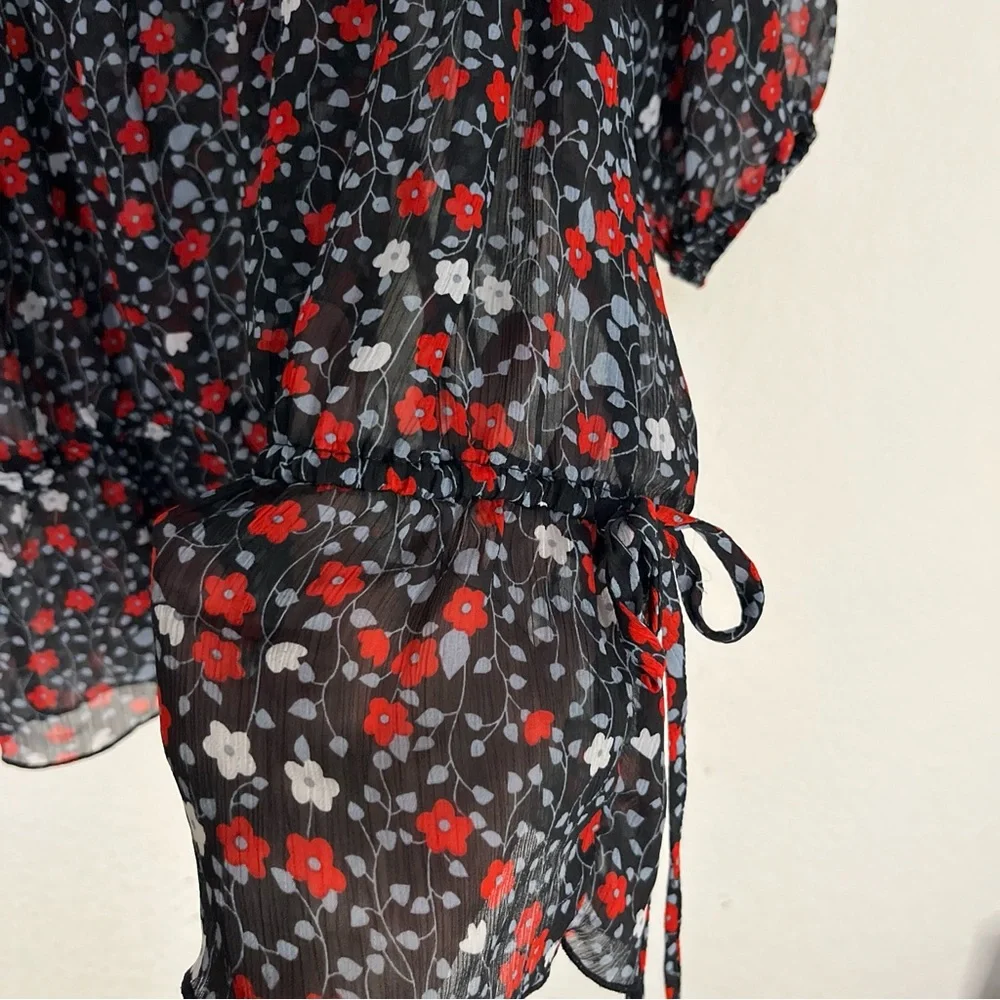 Pure Energy Navy Blouse Red White Blue Floral Shirt Flowy Top Target Plus Sz 1X - Picture 6 of 11